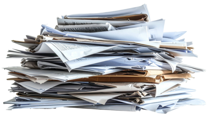 Stack of unsorted, crumpled white papers