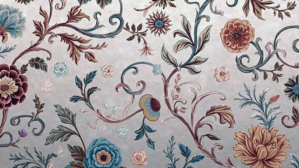 Detailed Floral Arrangement Wallpaper Style Seamless Elegant Pattern Texture. Generative AI.