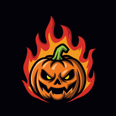 Pumpkin Head Fire Illustration Vector