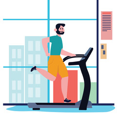Man on a treadmill at the gym vector cartoon illustration