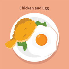 Crispy Fried Chicken and Sunny Egg Served on Breakfast Plate