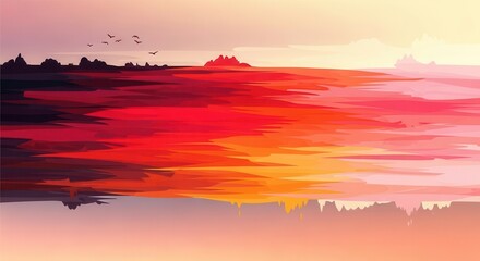 Fototapeta premium Abstract Landscape with Geometric Shapes and Sunset Colors Minimalist Art Design Graphic