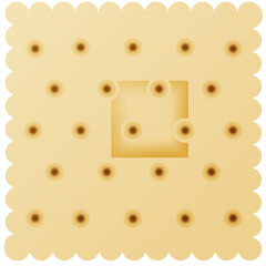 Square golden brown cracker with small dark brown dots and scalloped edges on a transparent background