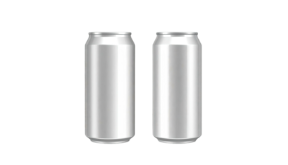 Two sleek, silver aluminum cans stand against a stark background