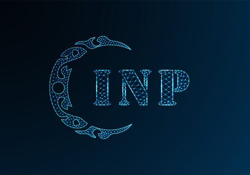 Low poly letter logo INP design. INP letter logo low poly vector design on blue color gradient background. INP logo low poly design
