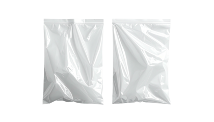 Two empty, transparent plastic bags against a black background
