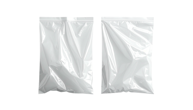Two empty, transparent plastic bags against a black background