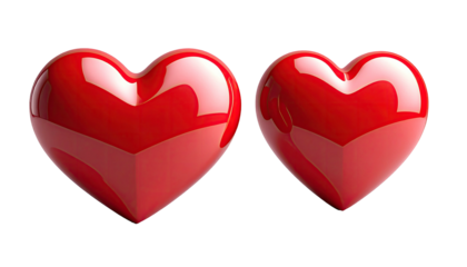 Two glossy red hearts, softly lit, against a black backdrop