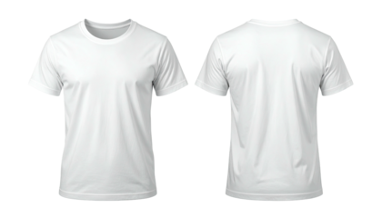 Simple white t-shirt, front and back view, isolated on black