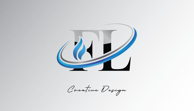 FL Flame Swoosh Monogram Logo &ndash; Energy, Tech & Futuristic Branding