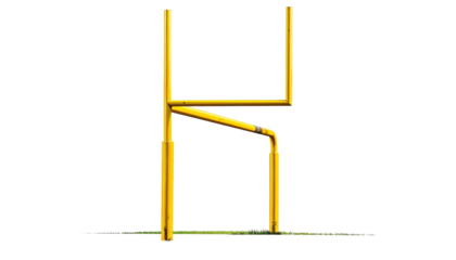 Yellow football goalpost against a solid black backdrop