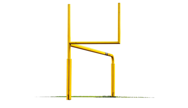 Yellow football goalpost against a solid black backdrop