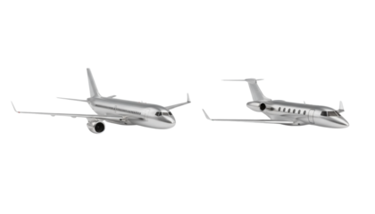 Silver airplane duo aviation transport collection, isolated on transparent background