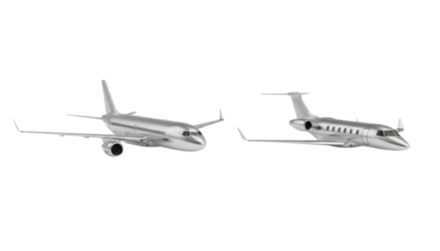 Silver airplane duo aviation transport collection, isolated on transparent background