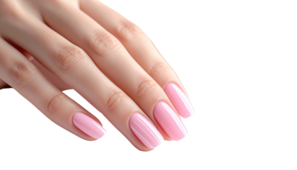 Pink-manicured fingers elegantly posed against a black backdrop