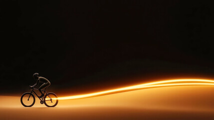 Cyclist racing down a hill, a pulse of light trailing behind, symbolizing the heartbeat of cycling