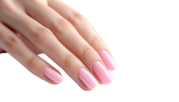 Pink-manicured fingers elegantly posed against a black backdrop