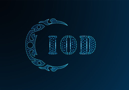 Low poly letter logo IOD design. IOD letter logo low poly vector design on blue color gradient background. IOD logo low poly design