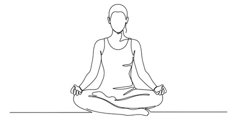 Minimalist line art of a woman in lotus position for yoga and meditation practices design