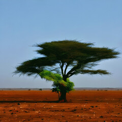 african tree in savannah. AI generated