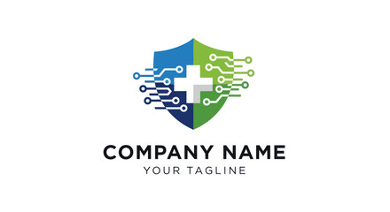 Digital health shield logo representing medical technology and data security.