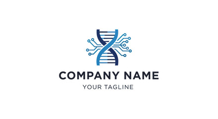 DNA helix with integrated circuit elements representing biotechnology and digital innovation.