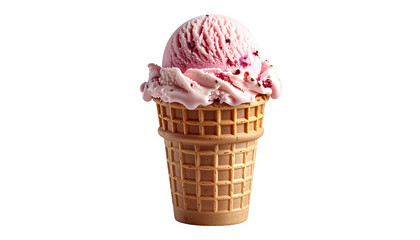 Berry swirl ice cream in cone on dark background