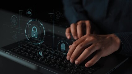 Cybersecurity system interface with biometric lock and data protection. Cybersecurity protects access, identity, cyber security prevents threats, and cyber security supports digital systems. Marrow - Powered by Adobe