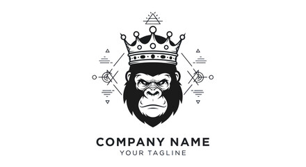 Detailed Gorilla Head with Crown - A Striking Emblem of Strength and Royalty.