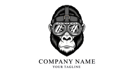 Gorilla Aviator - A Detailed Black and White Illustration of a Primate Pilot.