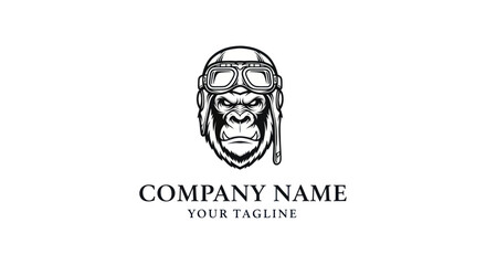 Intense Gorilla Head Wearing Aviator Helmet and Goggles Logo Design.