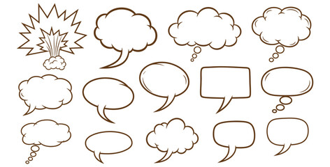 Fototapeta premium Collection of hand drawn speech bubbles and thought clouds in various shapes and styles
