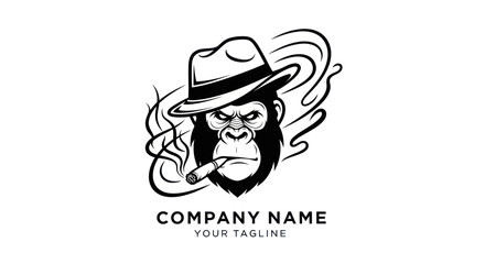 Gangster gorilla head mascot with fedora hat smoking a cigar. © ASMARA