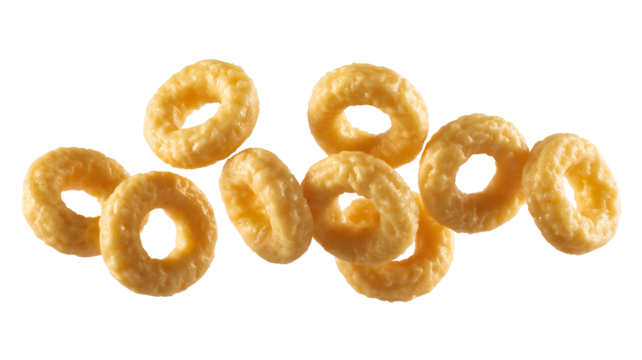 A pile of plain cereal loops isolated on transparent background
