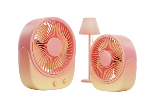 3d icon of two pink and yellow fans with a lamp isolated on transparent background