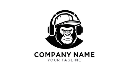 Cool Gorilla Mascot with Headphones and Cap - A Modern Logo Design.
