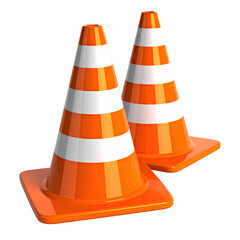 Two orange traffic cones with white bands, glossy