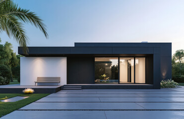 Modern Luxury House Exterior Design with Sleek Black Facade, Minimalist Style, Spacious Outdoor Area, and Contemporary Living Features - AI Generative Architecture