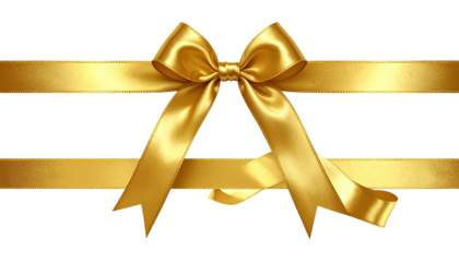 Glossy gold ribbon with elegant bow detail on black backdrop