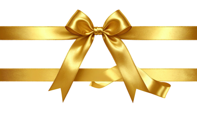 Glossy gold ribbon with elegant bow detail on black backdrop