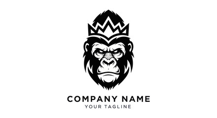 Majestic Gorilla King Logo Design with Crown Symbolizing Power and Authority.