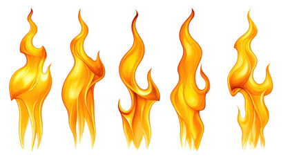 Five golden cartoon flames against a black background
