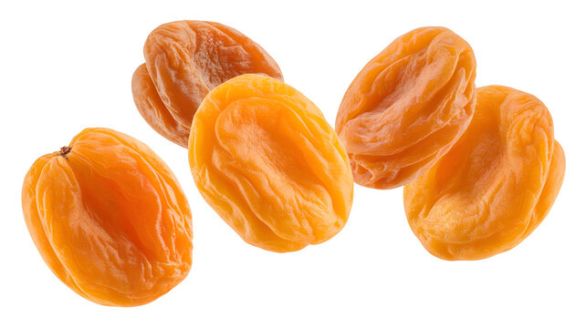 Five dried apricots isolated on transparent background - Powered by Adobe