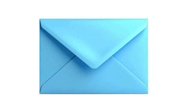 3D rendering of a closed, light blue envelope