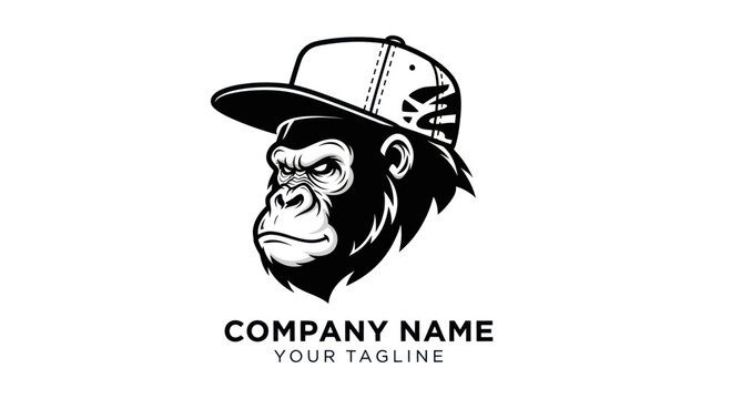 Cool Gorilla Wearing a Baseball Cap Logo Design.