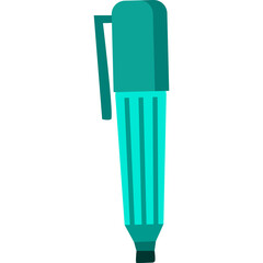 Teal Blue Marker Pen with Ribbed Barrel Isolated on White Background Simple Flat Design Icon Graphic