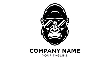 Cool Gorilla Head Wearing Sunglasses Logo Design.