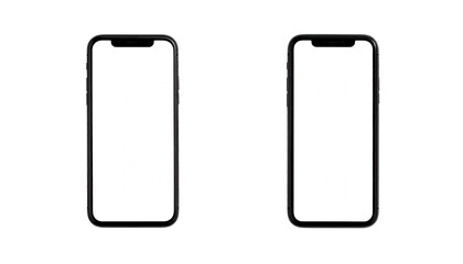 Two smartphones facing front; white screens on black background
