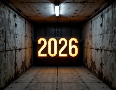 Dimly Lit Underground Tunnel with Illuminated Number Sign