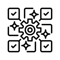 Gear with Checklist Line Icon, Outline Symbol for Process Optimization, Task Management, Workflow Control, Quality Assurance, and Productivity Planning. Vector Sign Icon.